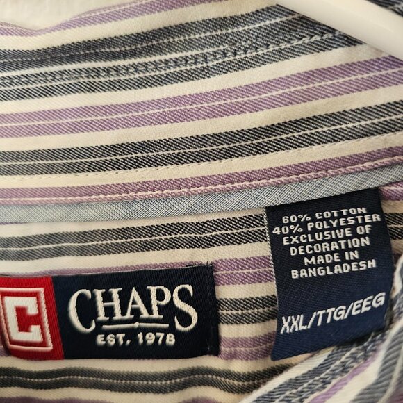 CHAPS Men's XXL Shirt Purple and Gray Stripes Button Down Long Sleeves - Picture 3 of 4